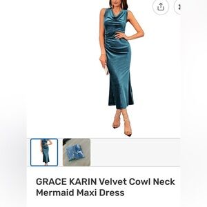 Grace Karin Blue Cowl Neck Velvet Dress